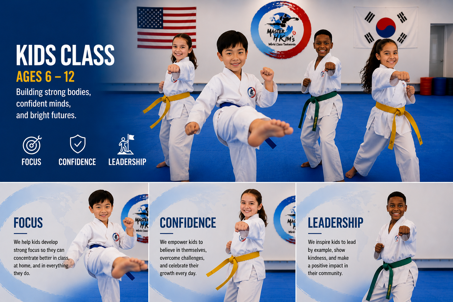 Kids developing strong character through martial arts